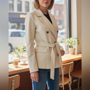 Sanctuary BELTED FAUX LEATHER BLAZER IN CREAM S